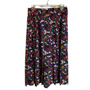Chaus Petites Colorful Abstract Print Women's Pleated Midi Skirt Size 10 y2k